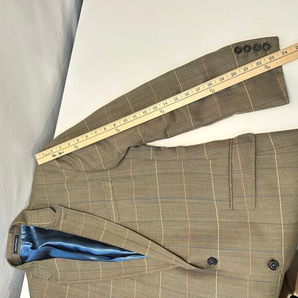 SAMUEL WINDSOR Sports Blazer Jacket 42R Brown Windowpane Wool Linen Blend - Picture 9 of 12